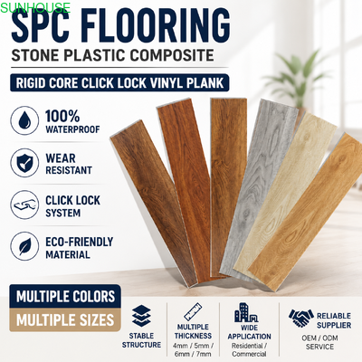 Giá tốt. Sàn vinyl SPC chống nước 4mm với hệ thống khóa nhấp chuột và lớp mòn 0,3mm cho sử dụng dân cư và thương mại nhẹ trực tuyến
