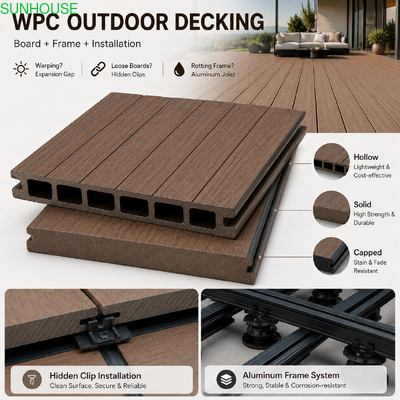Giá tốt. Solid WPC Outdoor Decking Kháng khí hậu UV ổn định Và hướng dẫn màu sắc mờ trực tuyến