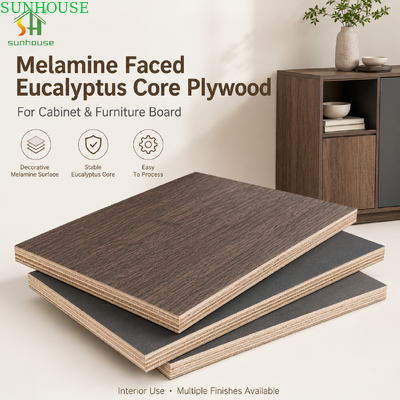 Tấm ván ép phủ melamine 18mm lõi bạch đàn dùng làm tủ, tủ quần áo và sản xuất nội thất
