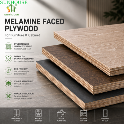 Ván ép phủ melamine dày 18mm lõi gỗ cứng bạch đàn và dương cho đồ nội thất tủ và tủ quần áo
